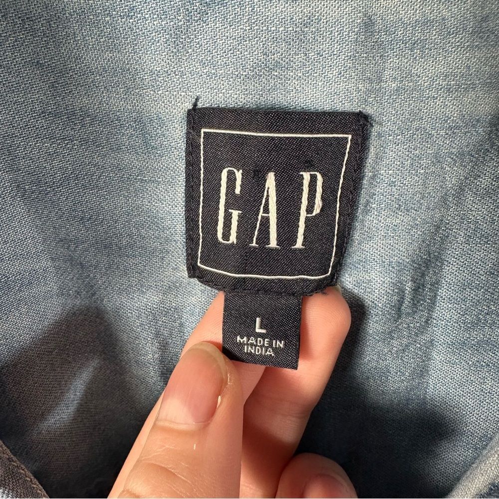GAP Light Indigo Short Sleeve V-Neck Popover Denim Chambray Dress Size Large - Picture 7 of 13